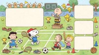 Snoopy and Charlie Brown playing sports on a field for PC Background