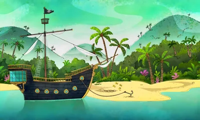 Woodstock and friends explore a Snoopy themed pirate ship for PC Wallpaper