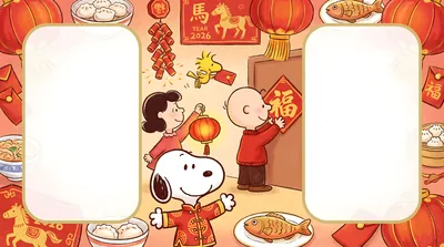 Snoopy, Charlie Brown, and Lucy celebrating Lunar New Year for PC Wallpaper