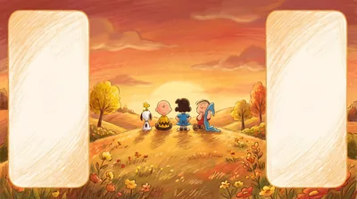 Snoopy, Charlie Brown, and friends watching a golden sunset for PC 4K Image