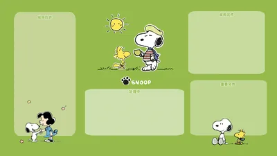 Snoopy, Woodstock, and Lucy green desktop organizer for PC Wallpaper