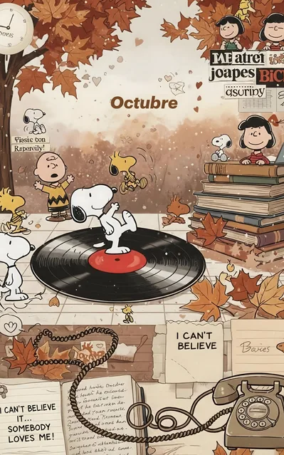 Snoopy dancing on a vinyl record with Charlie Brown for iPhone Background