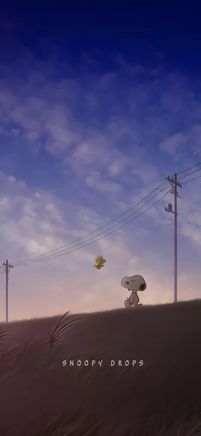 Snoopy and Woodstock watching the sunset sky for iPhone Wallpaper
